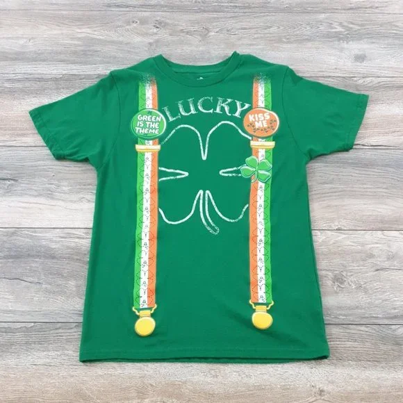Celebrate St Patricks Mens Child 34/36 Short Sleeve TShirt Leprechaun Green Pub - Picture 1 of 7